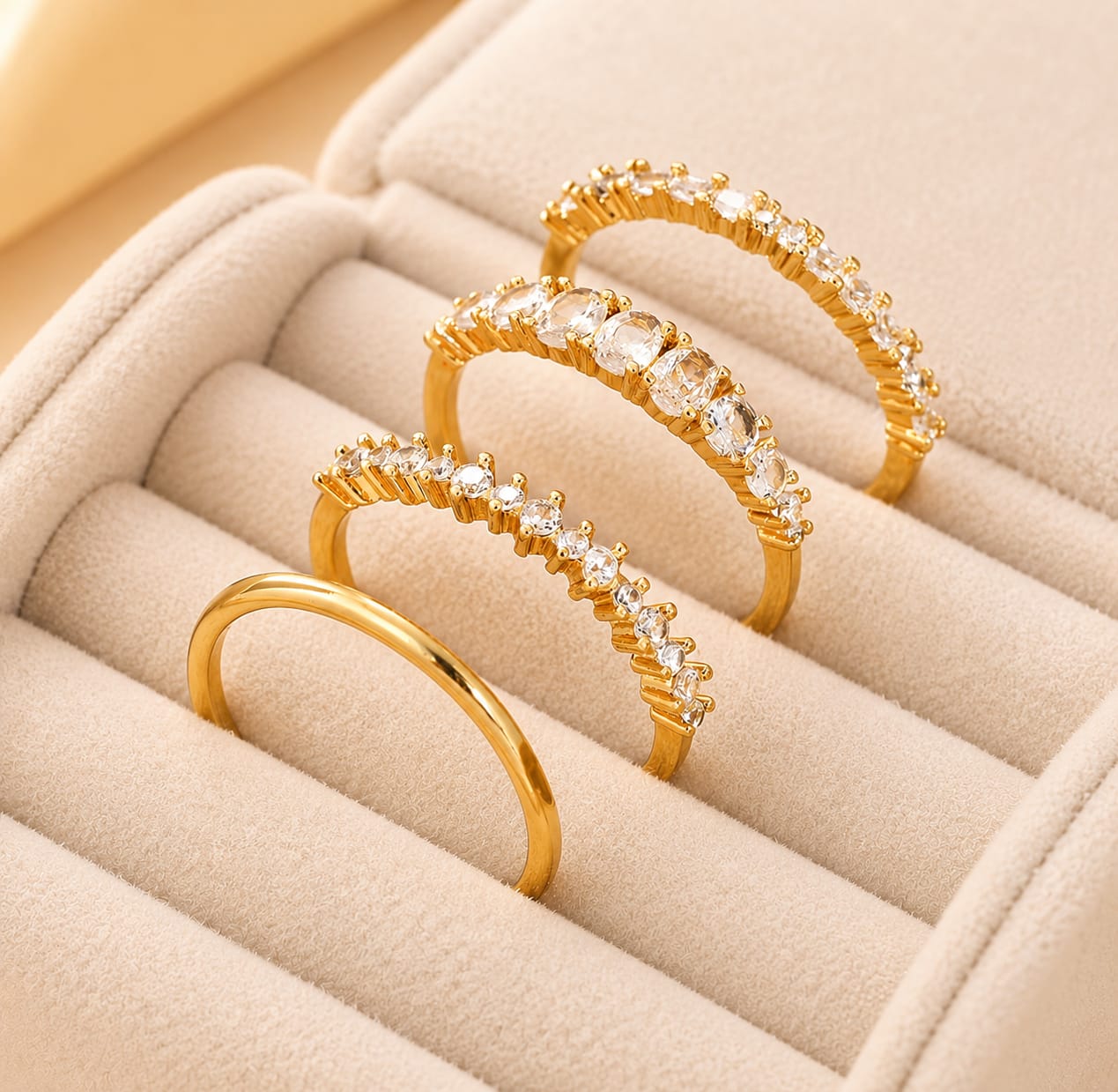 Grenata™ 14K Gold Zircon Stacking Ring Set – Elegant Everyday Sparkle Collection