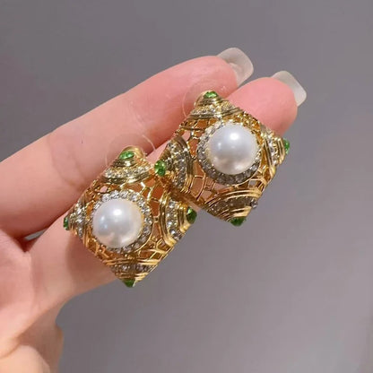 Crivante™ Vintage Green Enamel Pearl Square Earrings