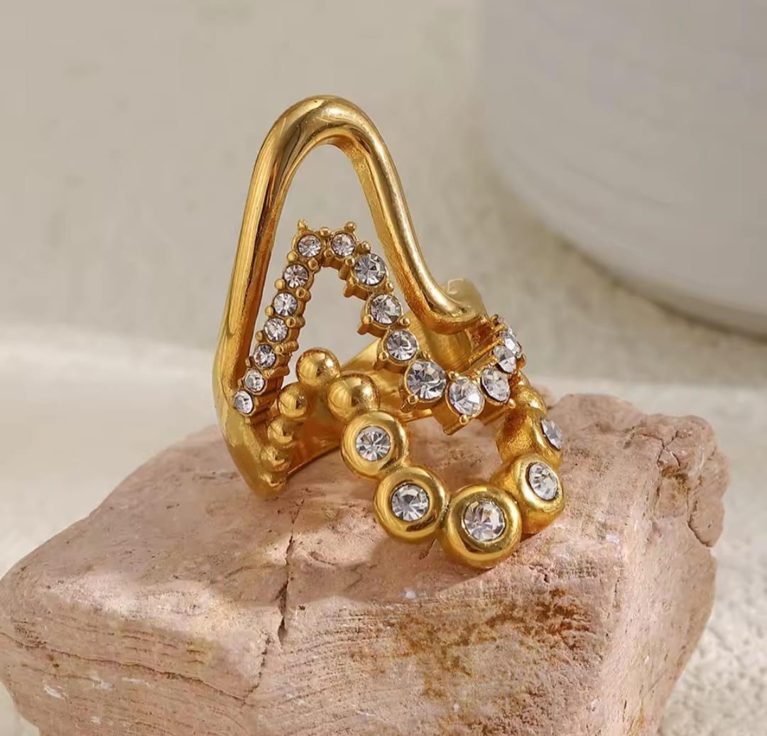 Edella™ 18K Gold Wavy Multi-Layer Zircon Ring