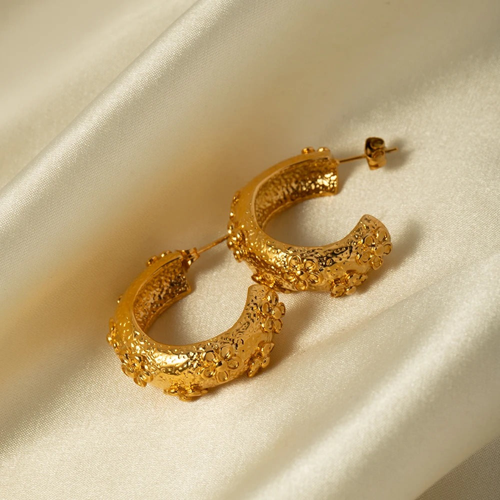 Crisvent™ Two-Tone Floral Stainless Steel Earrings