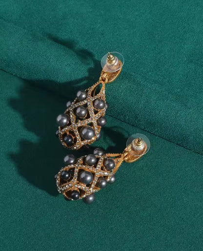 Agelise™ Vintage Grey Cross Freshwater Pearl Earrings