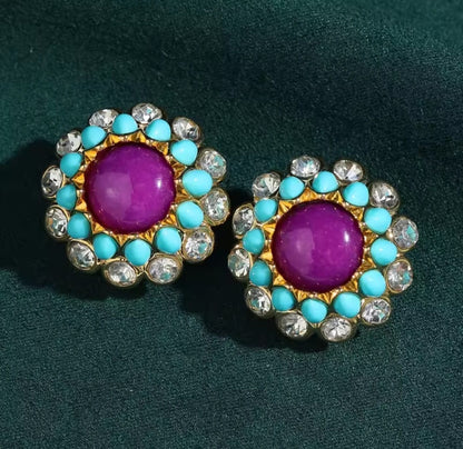 Dilenia™ Vintage Purple Agate Floral Crystal Stud Earrings