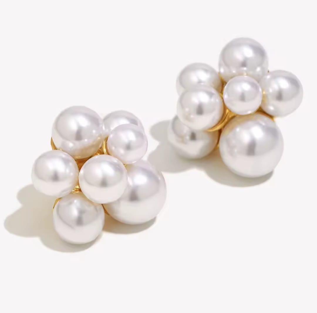 Grelisse™ Stainless Steel Pearl Flower Statement Stud Earrings