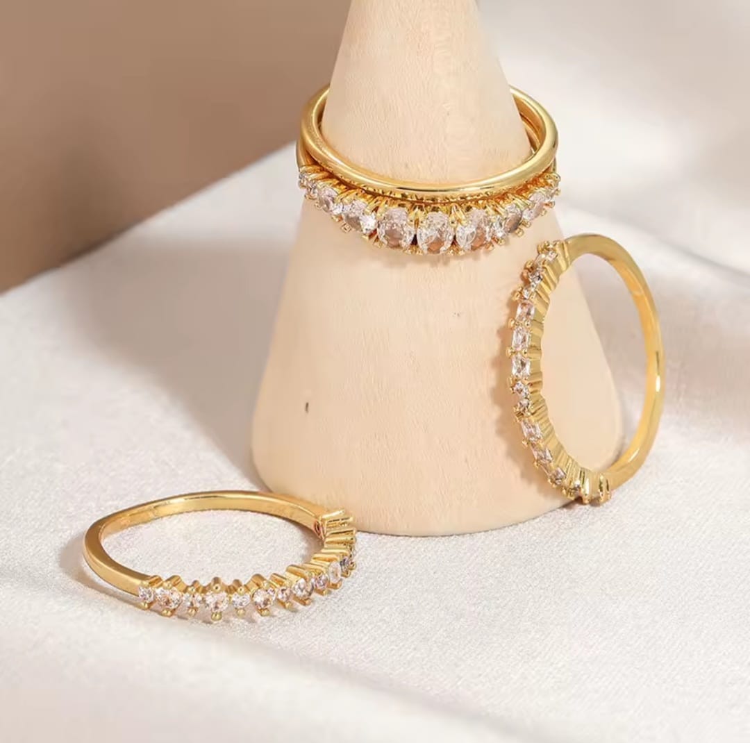 Grenata™ 14K Gold Zircon Stacking Ring Set – Elegant Everyday Sparkle Collection