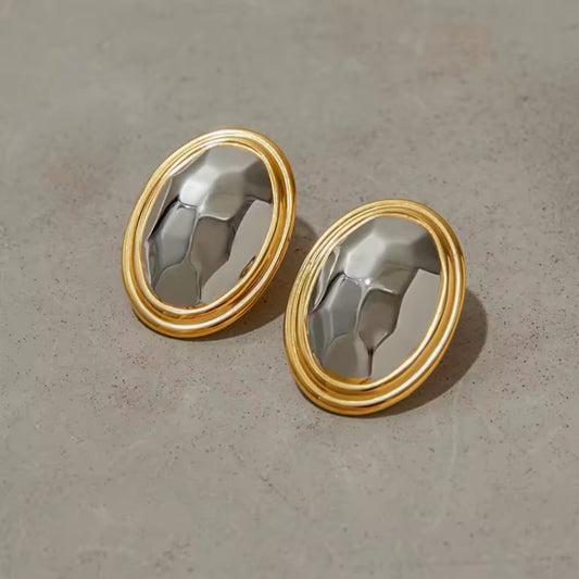 Butonella™ Vintage Hammered Oval Stainless Steel Earrings