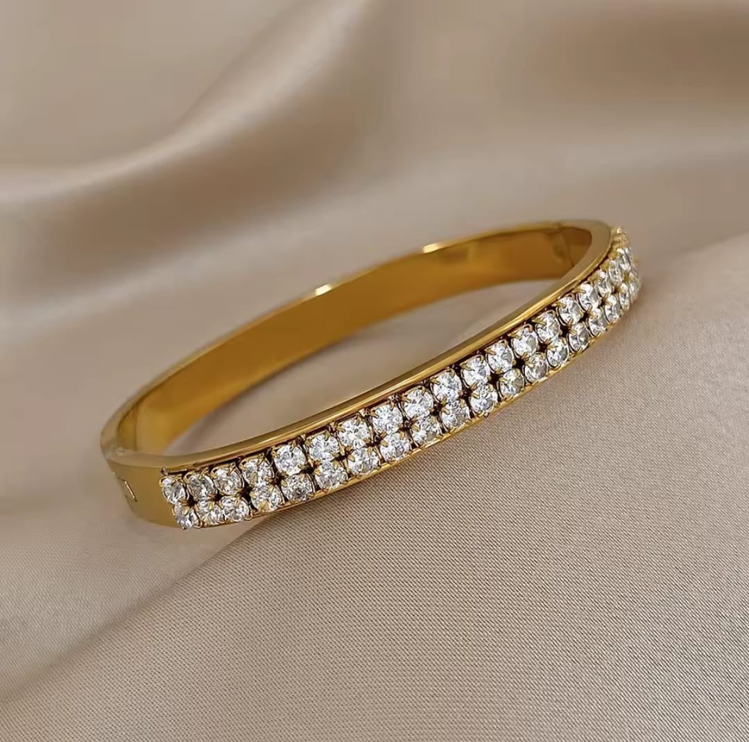 Rafaela™ Double-Row Square Zircon Stainless Steel Bangle