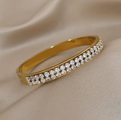 Rafaela™ Double-Row Square Zircon Stainless Steel Bangle
