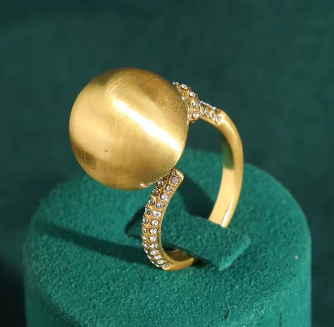 Ballorie™ Vintage Gold Sphere Rhinestone Adjustable Ring