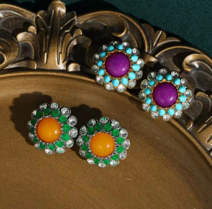 Dilenia™ Vintage Purple Agate Floral Crystal Stud Earrings