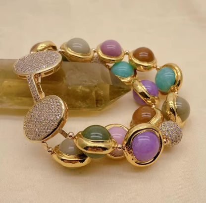 Lavrentia™ Double-Strand Multicolor Jade & CZ Pearl Bracelet