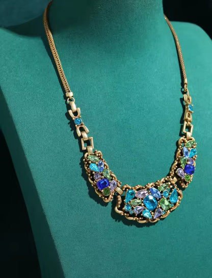 Vilenia™ Vintage Blue Crystal Teardrop Floral Choker Necklace