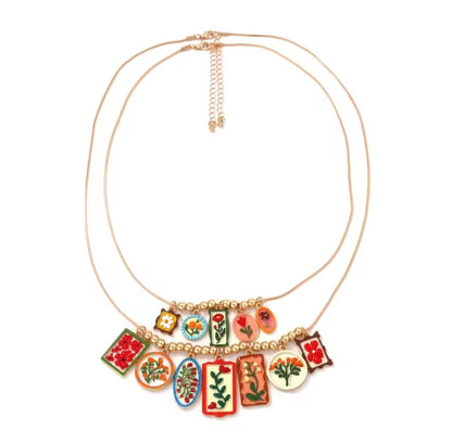 Kornisa™ Colorful Floral Enamel Geometric Pendant Necklace