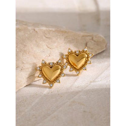 Favant™ Gold Heart Zirconia Stud Earrings