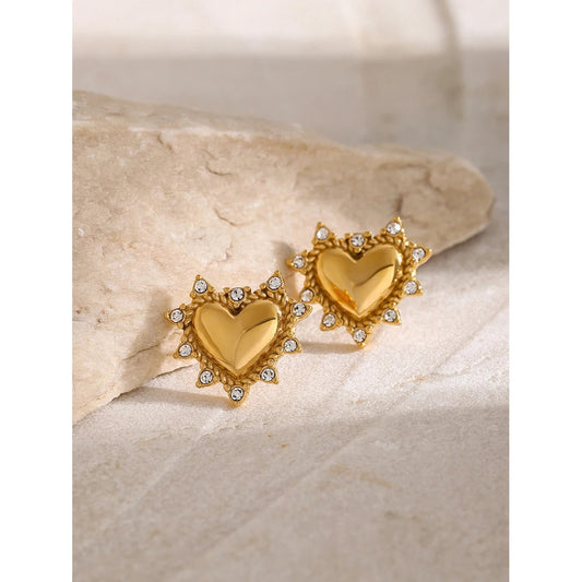 Favant™ Gold Heart Zirconia Stud Earrings