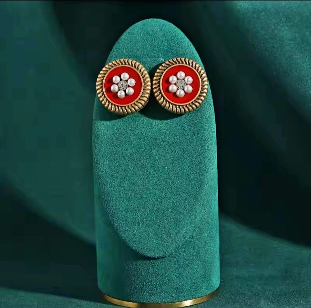 Aelia™ Vintage Red Pearl Floral Zircon Stud Earrings