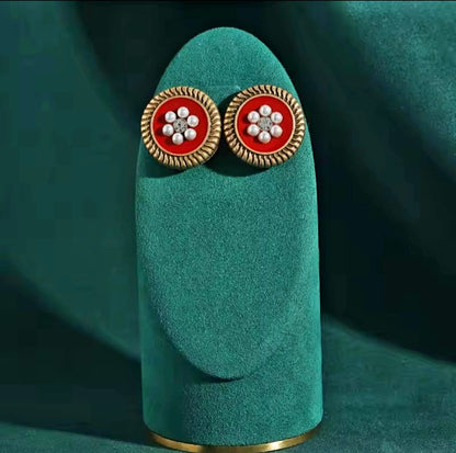Aelia™ Vintage Red Pearl Floral Zircon Stud Earrings
