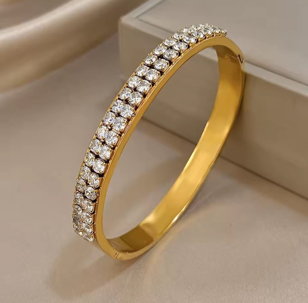 Rafaela™ Double-Row Square Zircon Stainless Steel Bangle