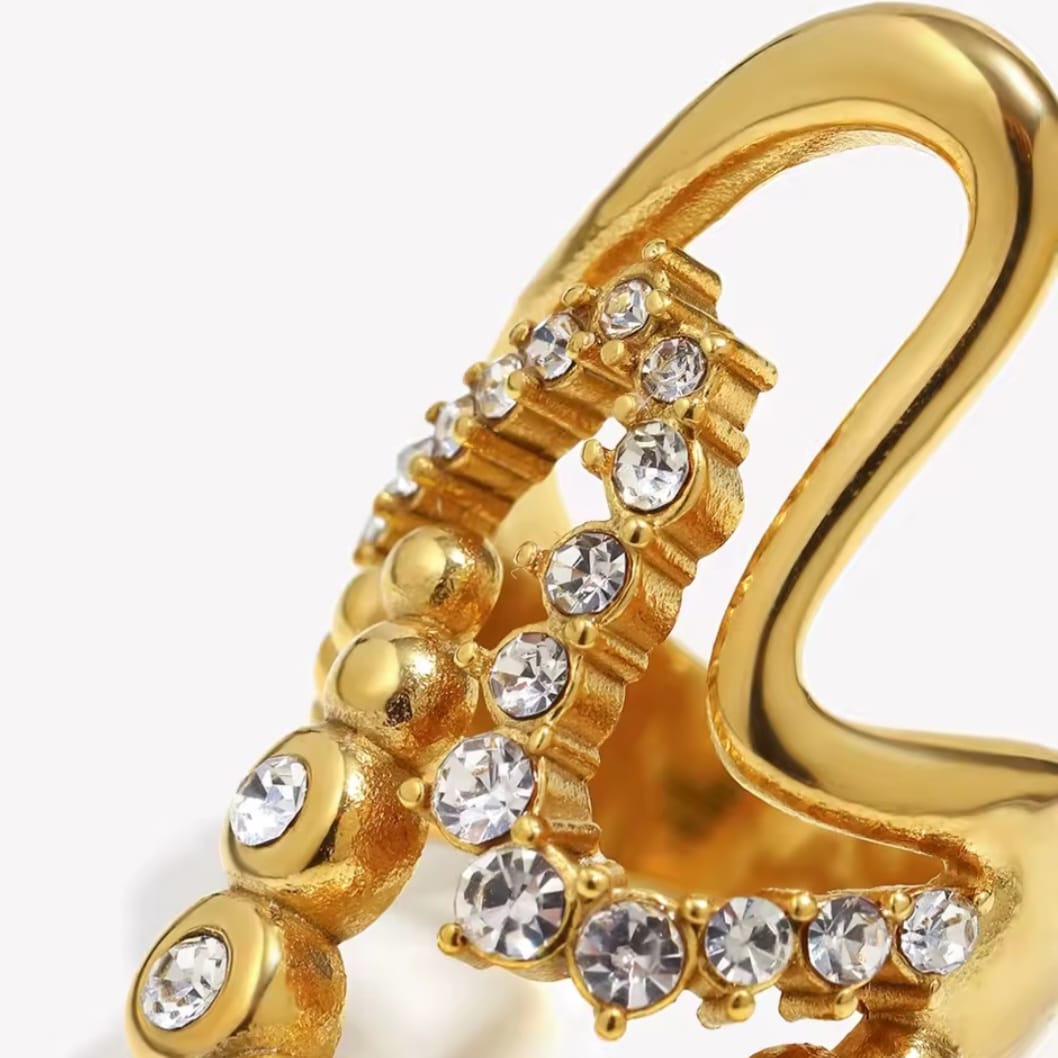 Edella™ 18K Gold Wavy Multi-Layer Zircon Ring