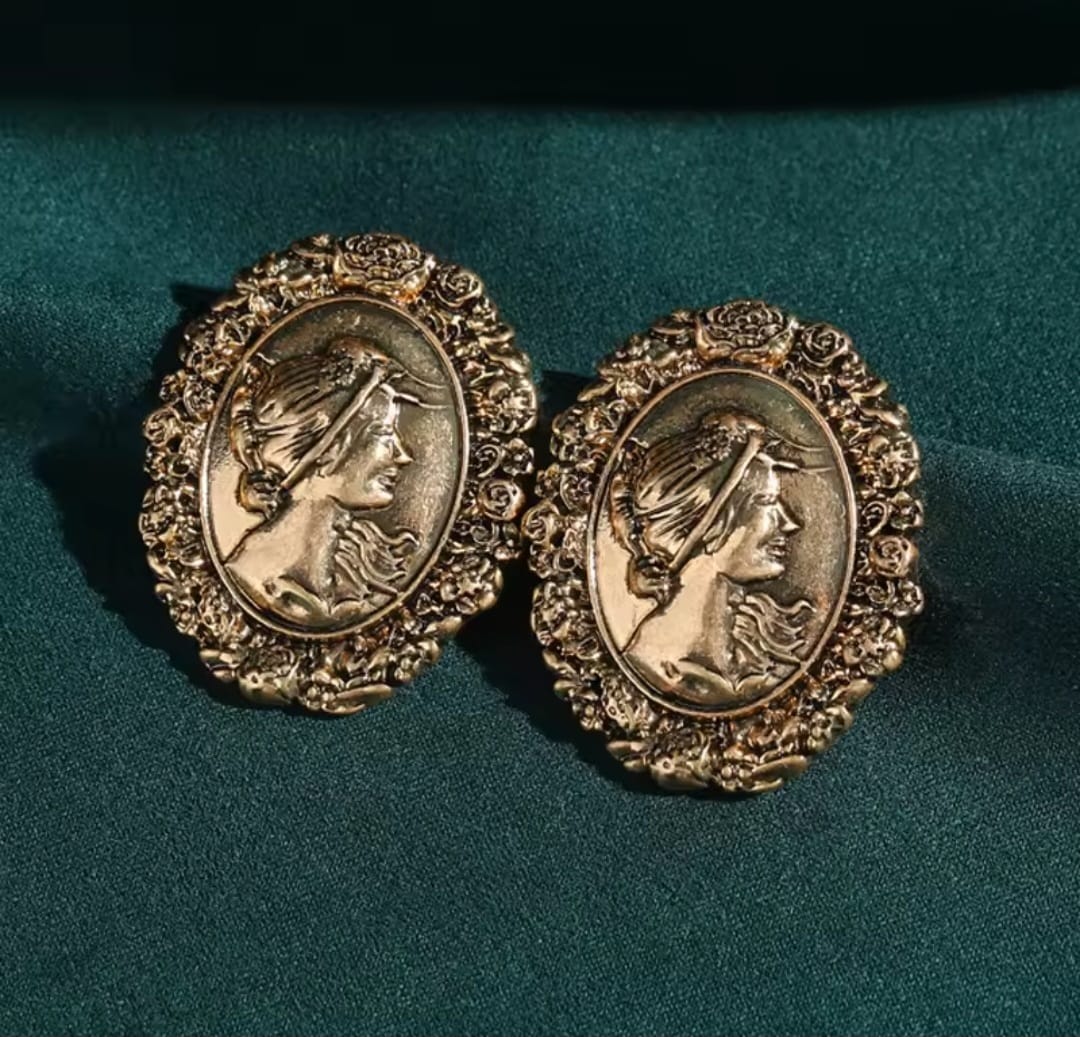 Lydia™ Vintage Oval Portrait Relief Earrings