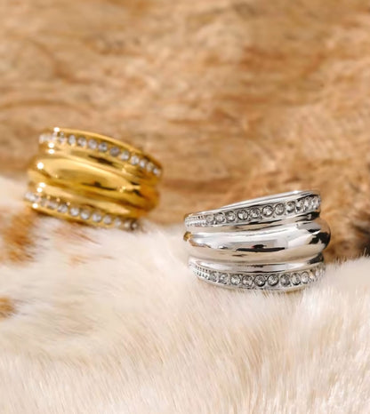 Falinda™ Wide Zirconia PVD-Plated Stainless Steel Ring