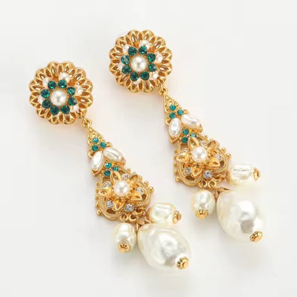 Emeralda™ Vintage Baroque Pearl Sunflower Drop Earrings