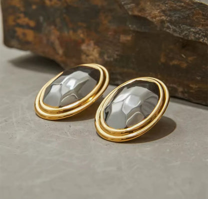 Butonella™ Vintage Hammered Oval Stainless Steel Earrings