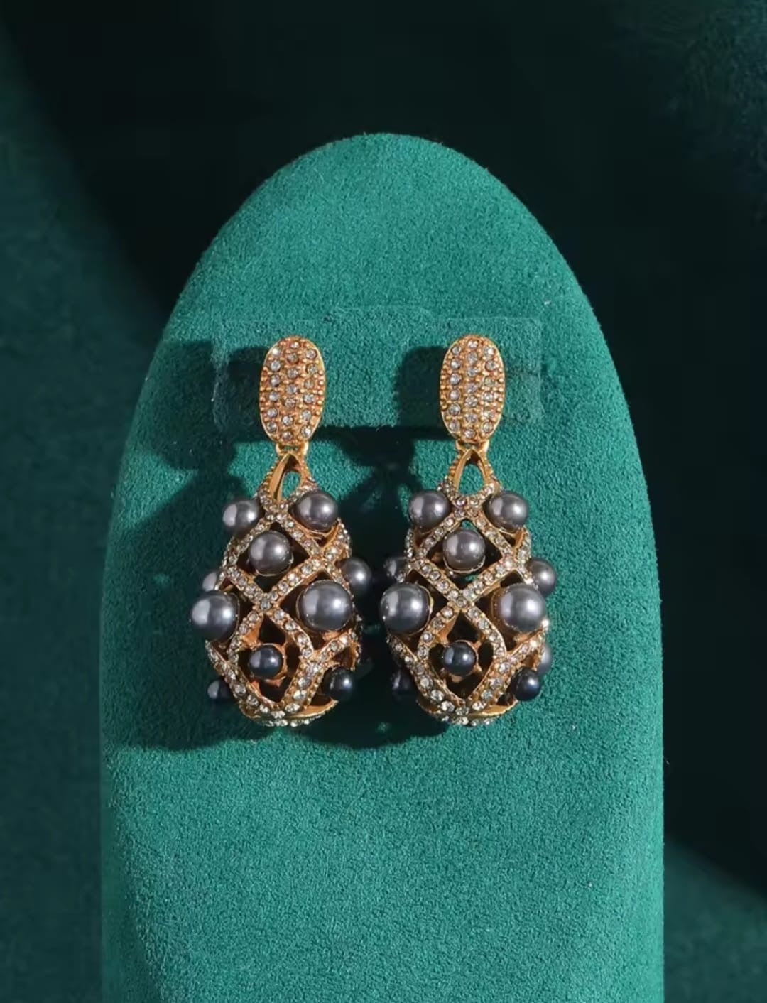 Agelise™ Vintage Grey Cross Freshwater Pearl Earrings