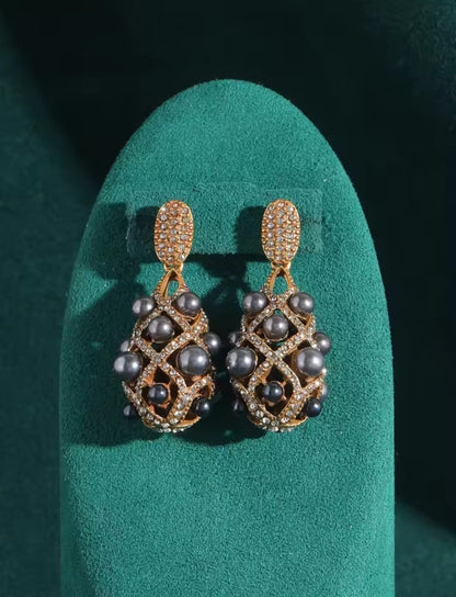 Agelise™ Vintage Grey Cross Freshwater Pearl Earrings