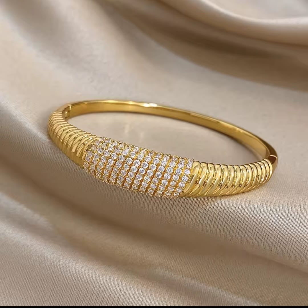 Pavéra™ Gold Plated Serpentine Cubic Zirconia Bangle