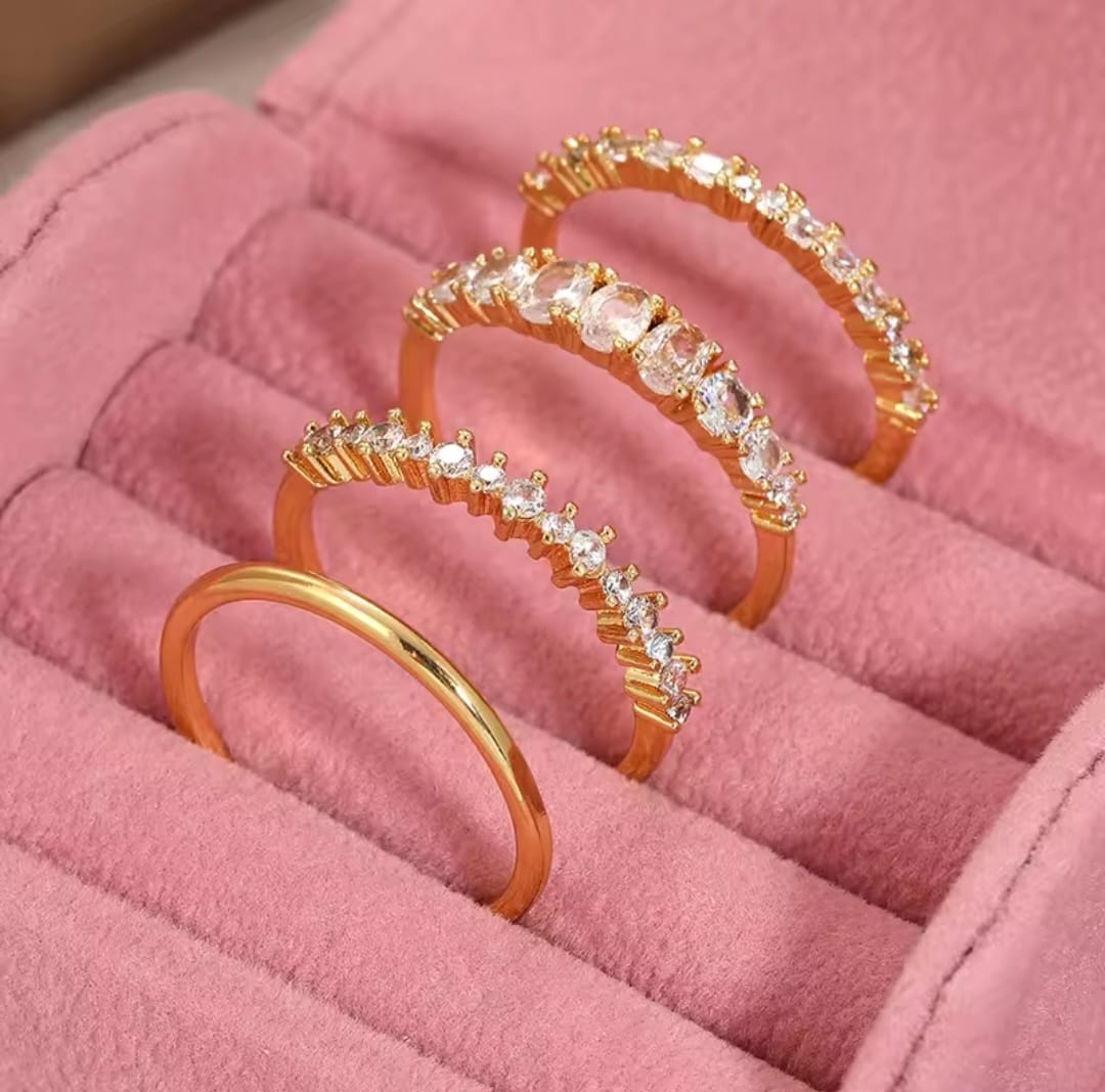Grenata™ 14K Gold Zircon Stacking Ring Set – Elegant Everyday Sparkle Collection
