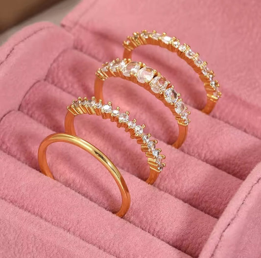 Grenata™ 14K Gold Zircon Stacking Ring Set – Elegant Everyday Sparkle Collection