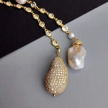 Lambront™ White Baroque Pearl CZ Rosary Necklace