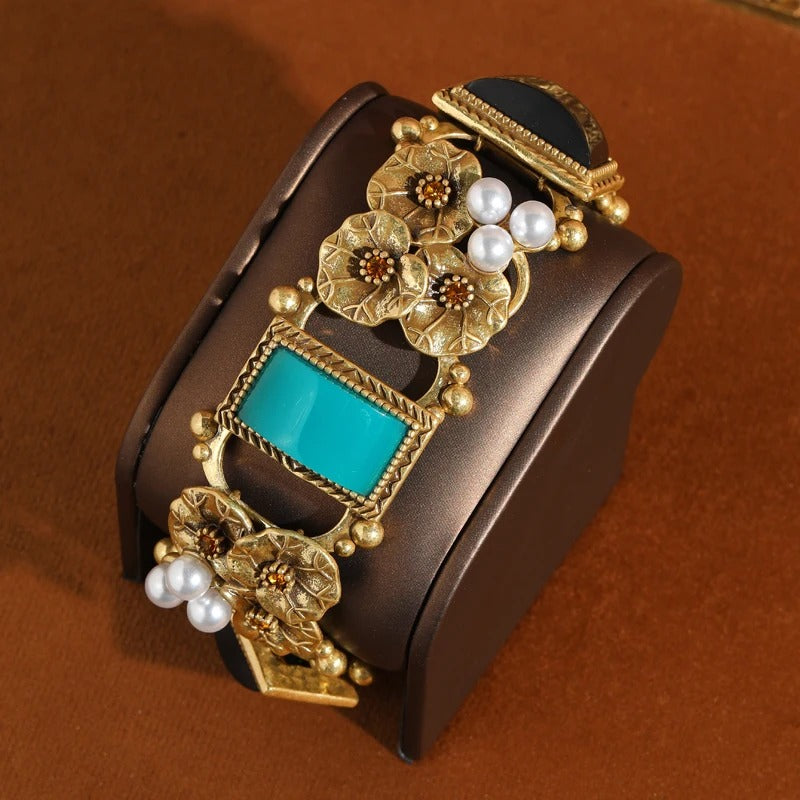 Arlion™ Vintage Natural Stone Lotus Pearl Bracelet