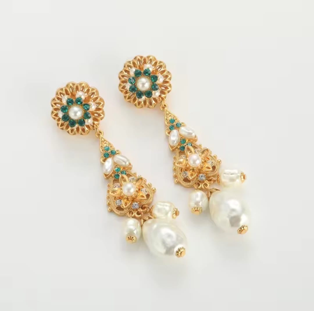 Emeralda™ Vintage Baroque Pearl Sunflower Drop Earrings
