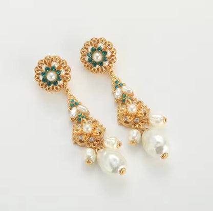 Emeralda™ Vintage Baroque Pearl Sunflower Drop Earrings