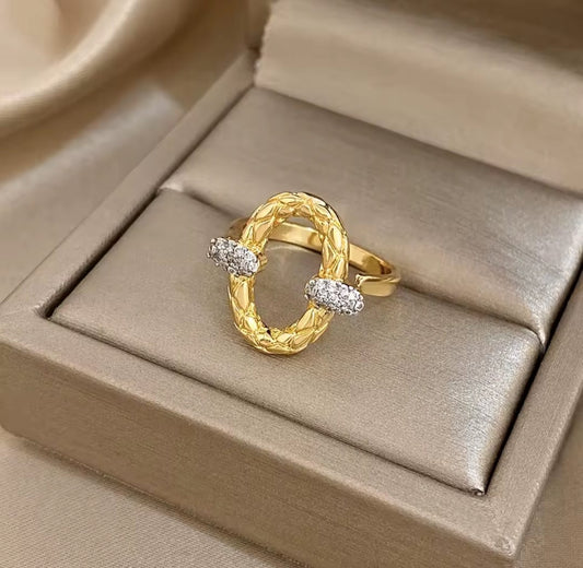 Moralyne™ Two-Tone Gold & Silver Oval Zircon Open Ring