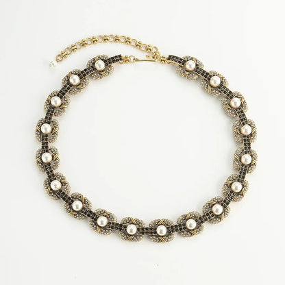 Balvent™ Vintage Pearl & Black Crystal Choker Necklace
