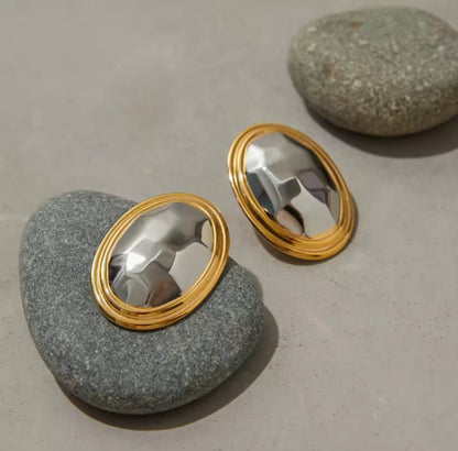 Butonella™ Vintage Hammered Oval Stainless Steel Earrings