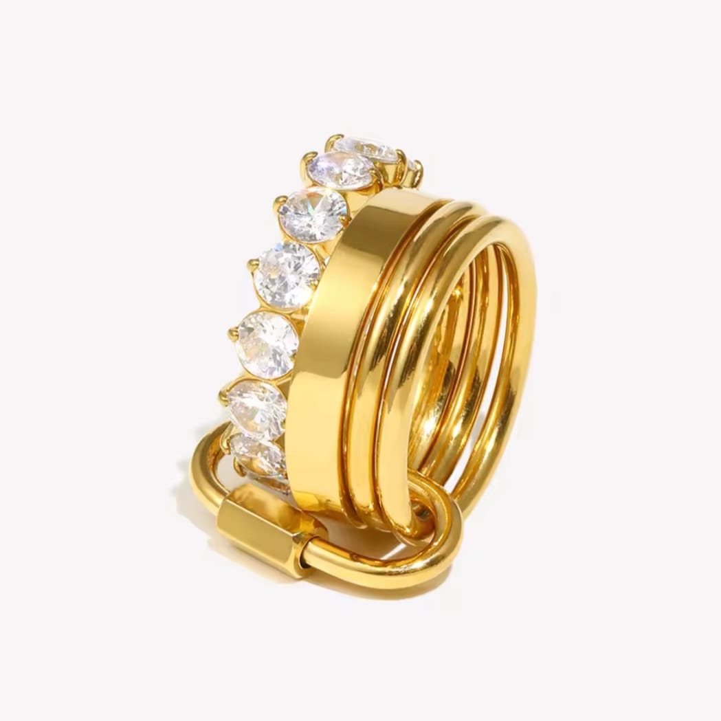 Grindella™ 18K Gold Multi-Layer Zircon Luxury Ring