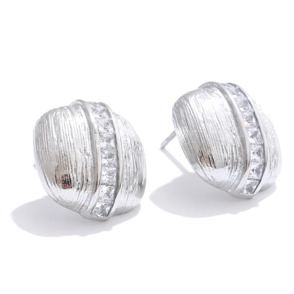 Clavant™ Square Striped Zirconia Gold Stud Earrings