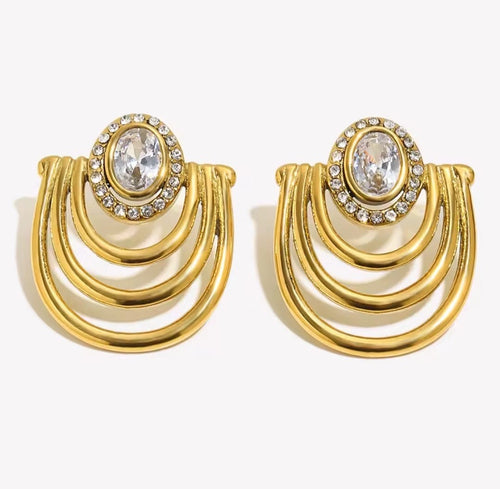 Ubiana™ U-Shaped Zircon Statement Stud Earrings – Gold Plated Stainless Steel Jewelry