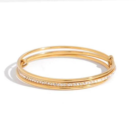 Liona™ 18K Gold Multi-Layer Zircon Geometric Bangle