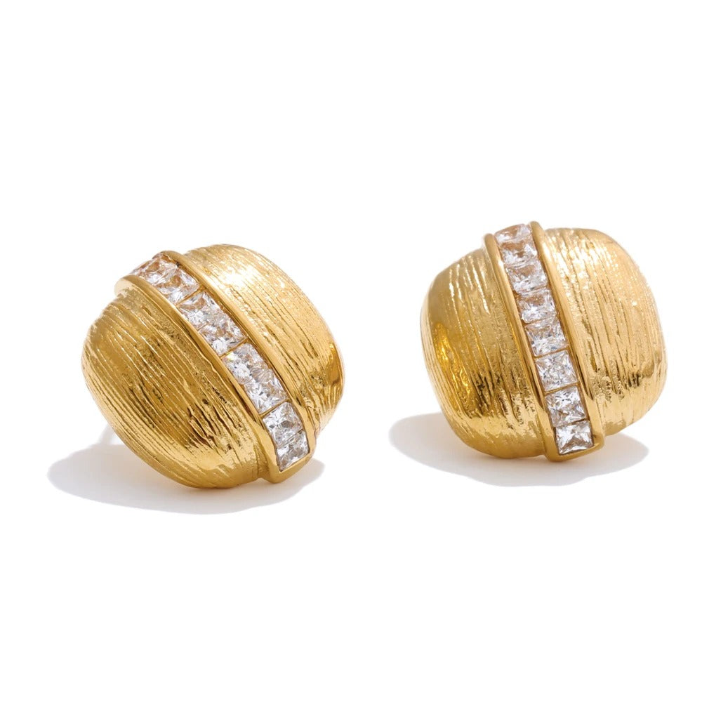 Clavant™ Square Striped Zirconia Gold Stud Earrings