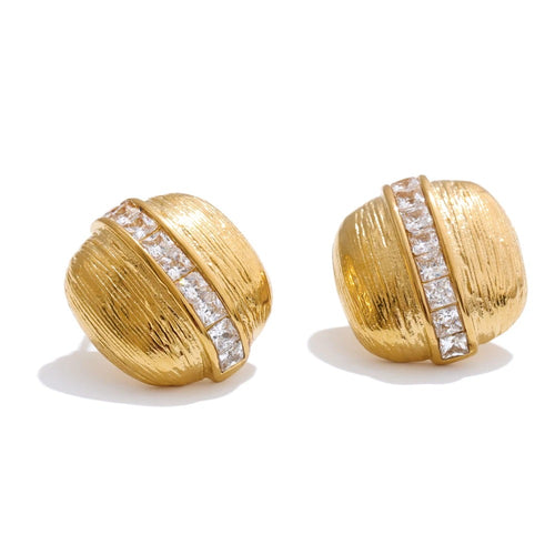 Clavant™ Square Striped Zirconia Gold Stud Earrings