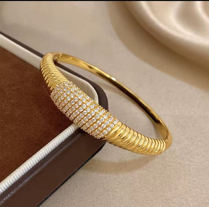 Pavéra™ Gold Plated Serpentine Cubic Zirconia Bangle