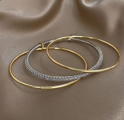 Valentina™ Three-Piece Two-Tone Rhinestone Stackable Bangles