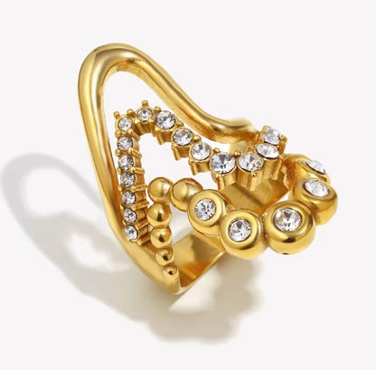 Edella™ 18K Gold Wavy Multi-Layer Zircon Ring