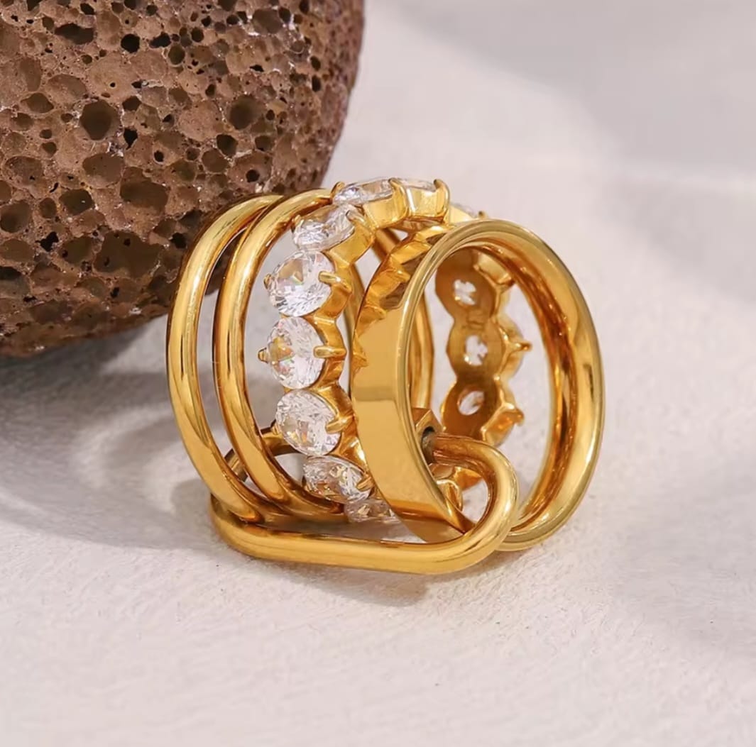 Grindella™ 18K Gold Multi-Layer Zircon Luxury Ring
