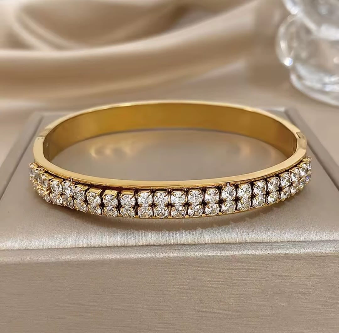Rafaela™ Double-Row Square Zircon Stainless Steel Bangle