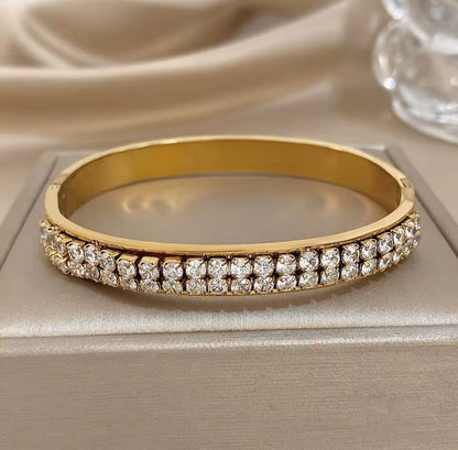 Rafaela™ Double-Row Square Zircon Stainless Steel Bangle